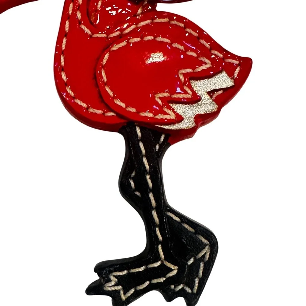 Coach Red Patent Leather Flamingo Bag Charm Keychain Silver Tone Hardware HTF - Picture 5 of 10
